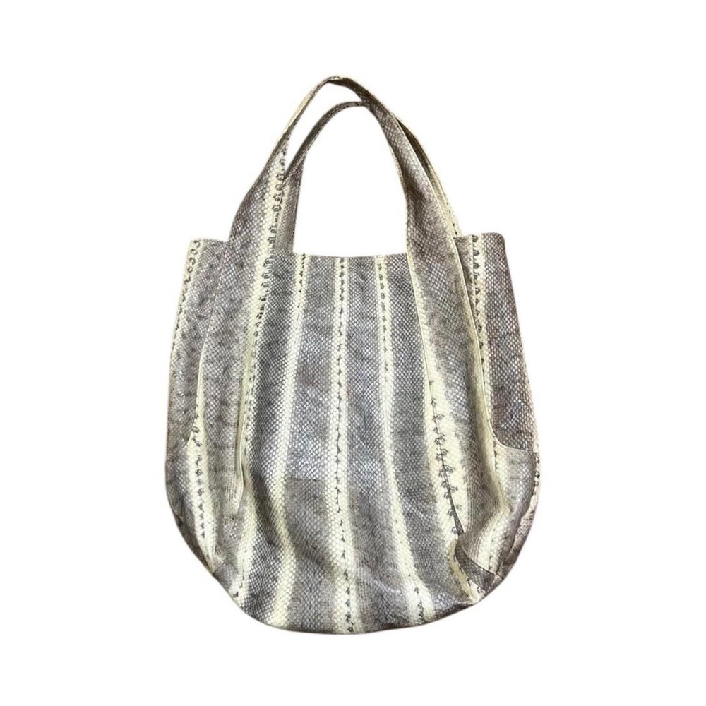 Beirn Tote Bag Womens Large Grey Watersnake Skin Striped Hobo Shoulder Bag Boho